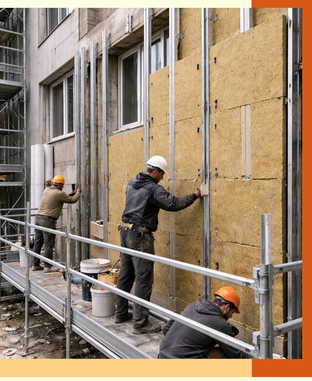 Утепление вентилируемого фасада в Коркине от 5813 руб/м2 — монтаж и утепление вентфасад | ТепломастерКрк
